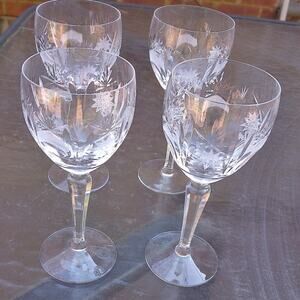 Vintage Lyngby Heidelberg Mouth Blown Crystal Red Wine Glasses Set of 4
